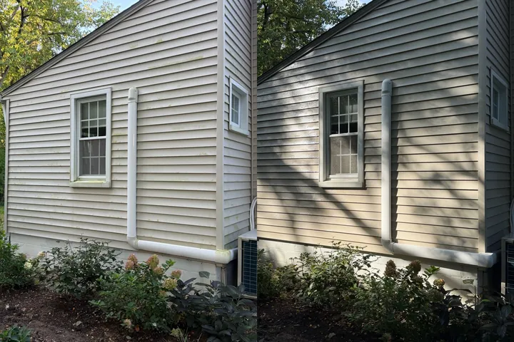 Vinyl Siding Soft Wash Brings Back the Cream in Chagrin Falls, OH - job photo by Patty's Pressure Washing